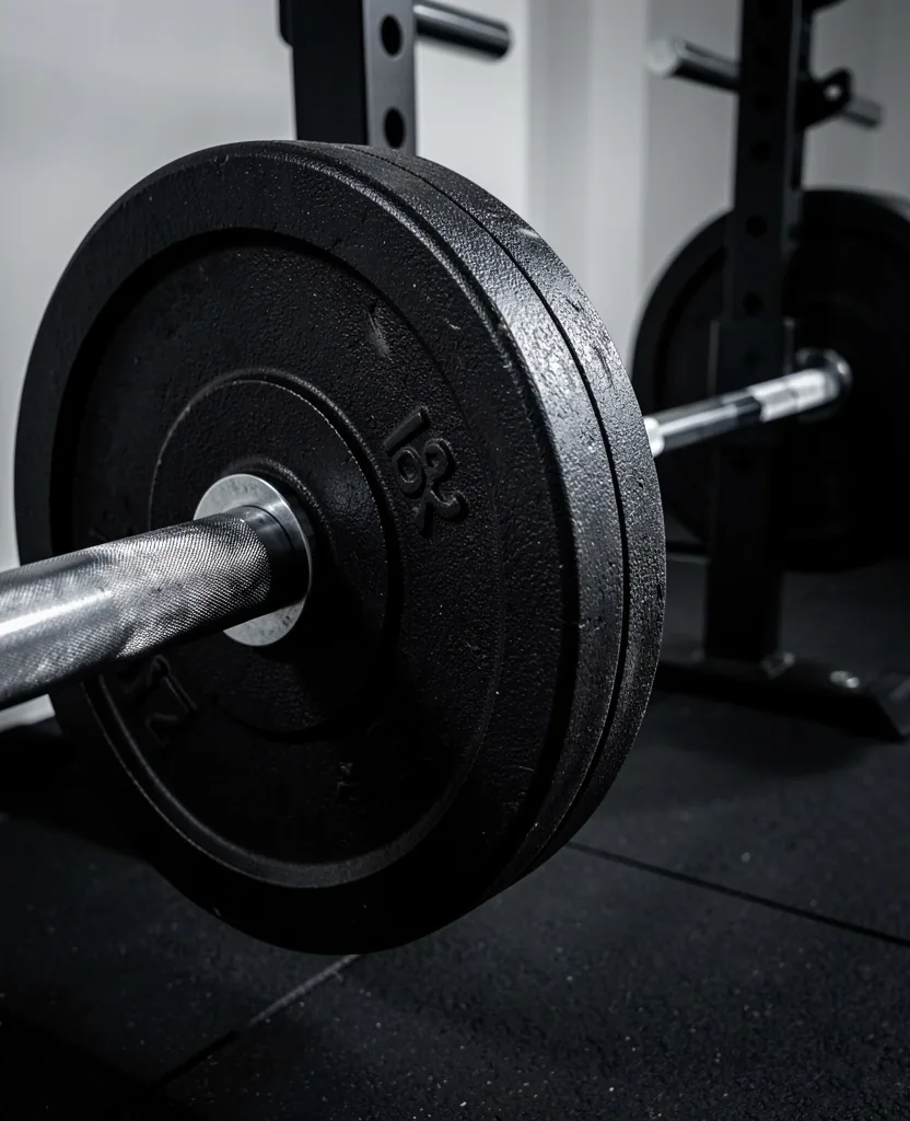 Barre de musculation sur un rack